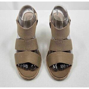 Tahari Espadrille Tan Wedge Sandals Elastic Straps Made in Spain Sz 10